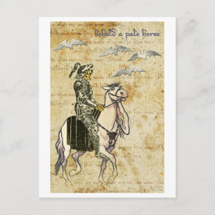 Carte Postale Halloween chevalier noir squelette de mort sur che