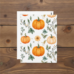 Carte Postale Halloween citrouille, Botanique Orange Vert Automn