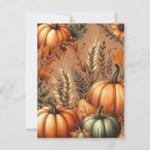 Carte Postale Halloween citrouille, verdure botanique et automne