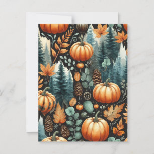 Carte Postale Halloween citrouille, verdure botanique et automne