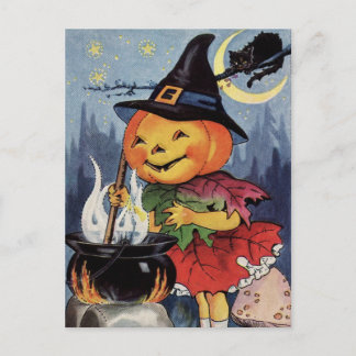 Carte postale Halloween Citrouille Vintage Sorcièr