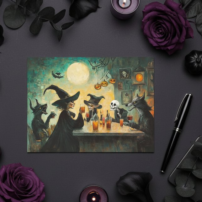Carte Postale Halloween Cocktail partie sorcières Werewolf (Créateur téléchargé)
