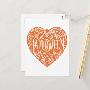 Carte Postale Halloween Cœur, Cœur Forme Orange, Vacances