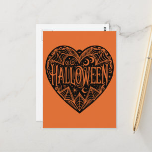 Carte Postale Halloween Cœur, Cœur Noir en forme, Vacances