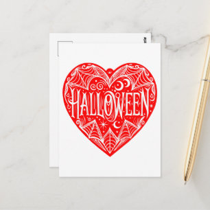 Carte Postale Halloween Cœur, Cœur Rouge en Forme, Vacances