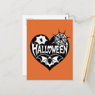 Carte Postale Halloween cœur, forme de cœur noir, toile d'araign