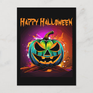 Carte Postale Halloween coloré Déplaisant Citrouille noir