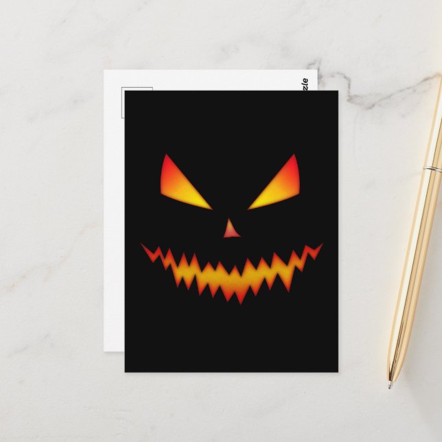 Carte Postale Halloween Cool effrayant Jack O'Lantern visage sur (Devant/Arrière en situation)