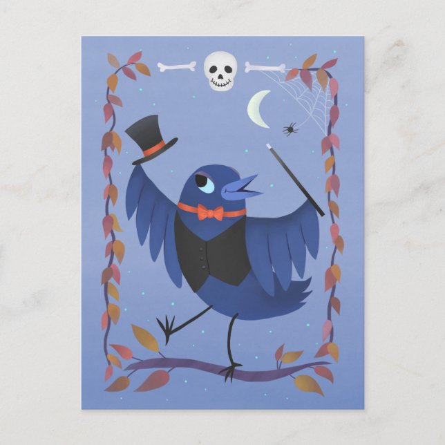 Carte Postale Halloween Corbeau Corbeau Lune Magie (Devant)