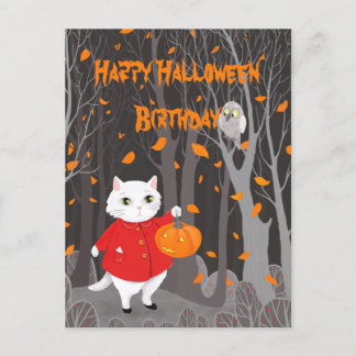 Carte Postale Halloween Cute Cat & Jack-o’-lanterne Citrouille