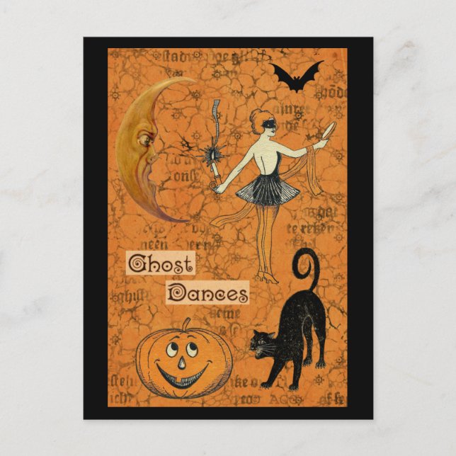 Carte Postale Halloween Danses fantômes Lune effrayante (Devant)