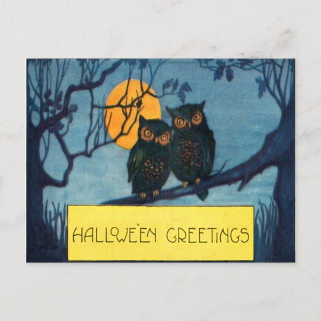 Carte Postale Halloween de la Pleine lune de nuit de Owl Tree (Devant)