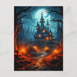 Carte Postale Halloween de maison hantée terriblement Éffrayante