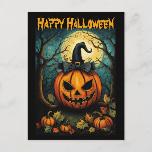 Carte Postale Halloween Déplaisant Bow Citrouille noir