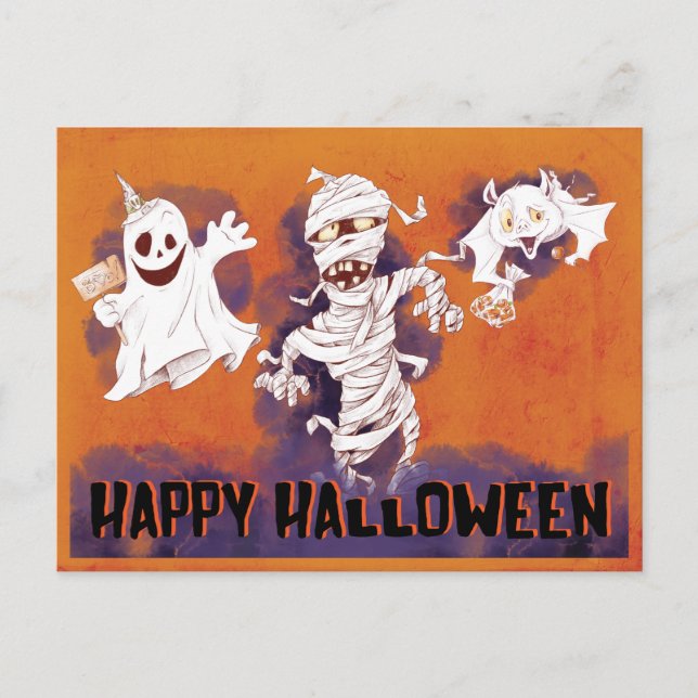 Carte Postale Halloween Déplaisant éffrayant et heureux (Devant)