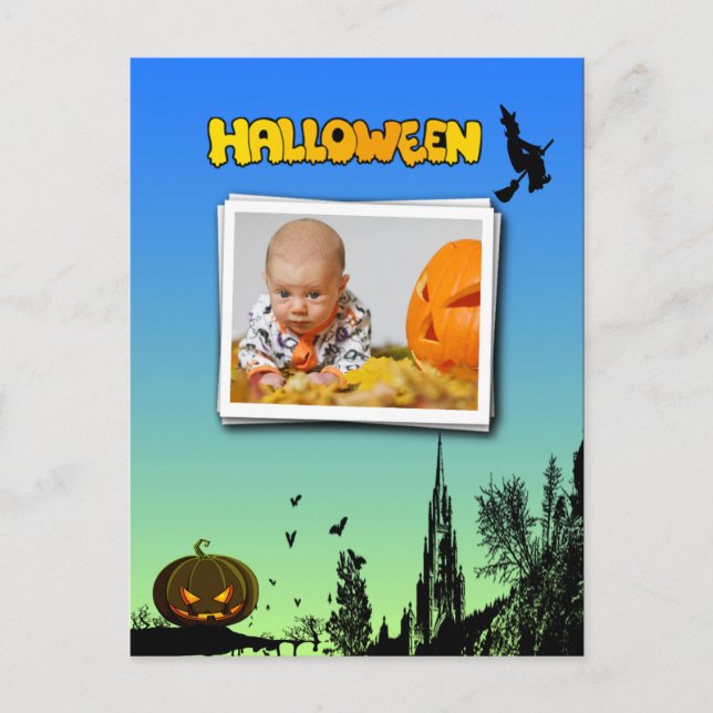 Carte Postale Halloween Dusk with Witch Ajouter cadre photo (Devant)