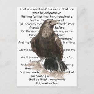 Carte Postale Halloween, Edgar Allen Poe, Raven, Nevermore
