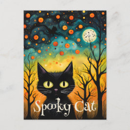 Carte Postale Halloween éffrayant en chat noir