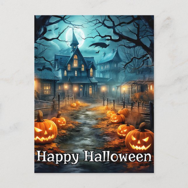 Carte Postale Halloween éffrayant et lumineux Nefarious Citrouil (Devant)