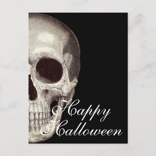 Carte postale Halloween effrayante et mort crâne (Devant)