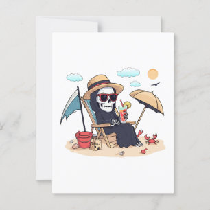Carte Postale Halloween en été - Grande Faucheuse sur la plage