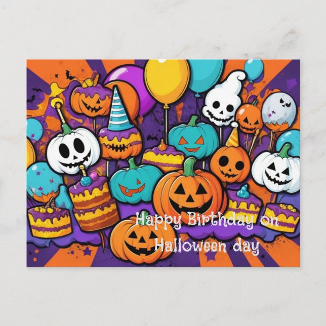 Carte postale Halloween et anniversaire (Devant)