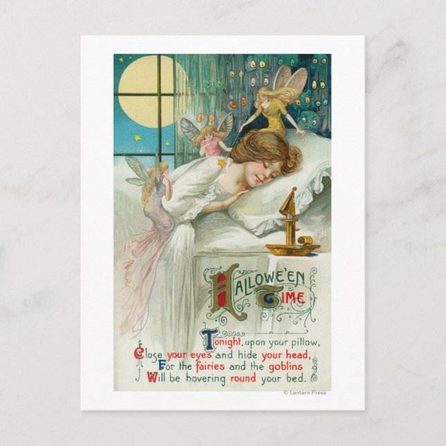 Carte Postale Halloween fées autour de la femme qui dort (Devant)