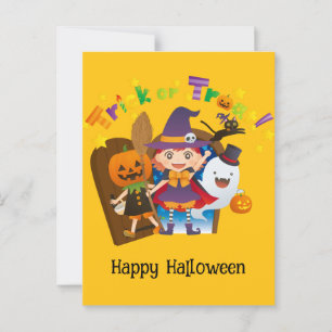 Carte Postale Halloween Fille en sorcière mignonne Whimsical Per