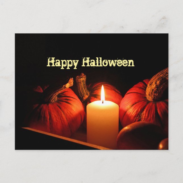 Carte Postale Halloween flamme orange citrouille photo Halloween (Devant)