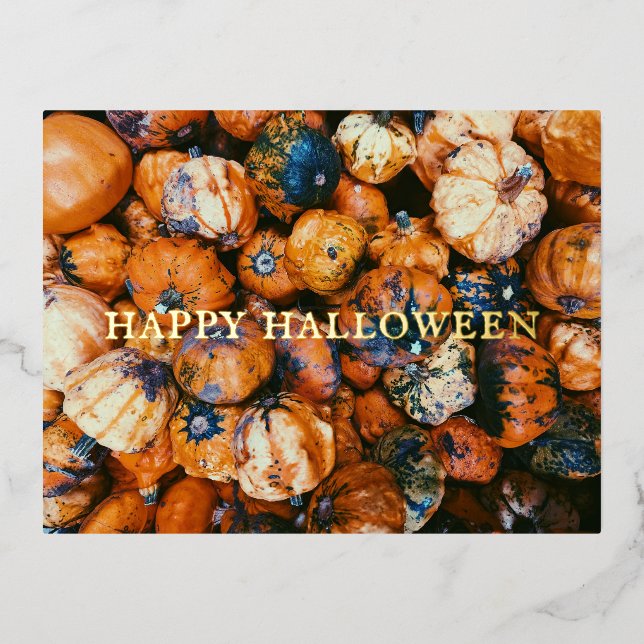 Carte postale Halloween Foil Citrouilles Éffrayant (Recto)