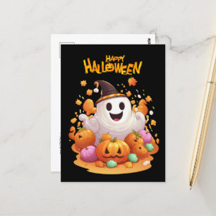 Carte Postale Halloween : Ghosts mignons et famille Citrouille