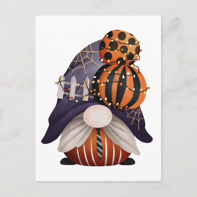 Carte Postale Halloween Gnome Purple & Orange (Devant)