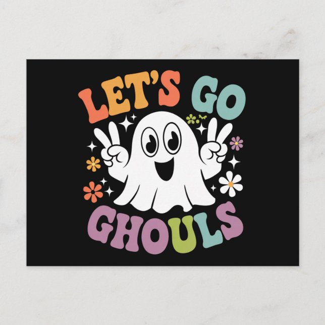 Carte Postale Halloween Go Ghouls Ghost Retro Costume (Devant)