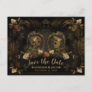 Carte Postale Halloween Golden Elegant Skeletons Enregistrer Dat