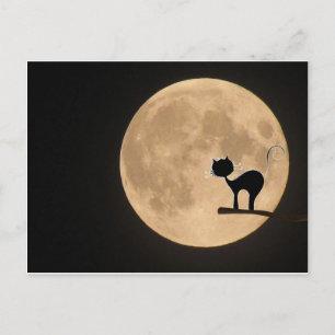 Carte Postale Halloween gothique chat noir avec pleine lune
