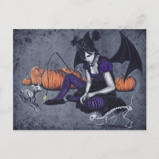 Carte postale Halloween gothique Skeleton Cats Dem