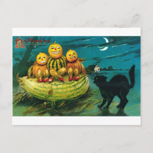 Carte Postale Halloween Gourd Peopl et Chat