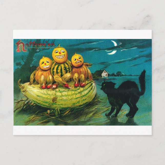 Carte Postale Halloween Gourd Peopl et Chat (Devant)