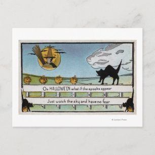 Carte Postale Halloween GreetingCat sur clôture