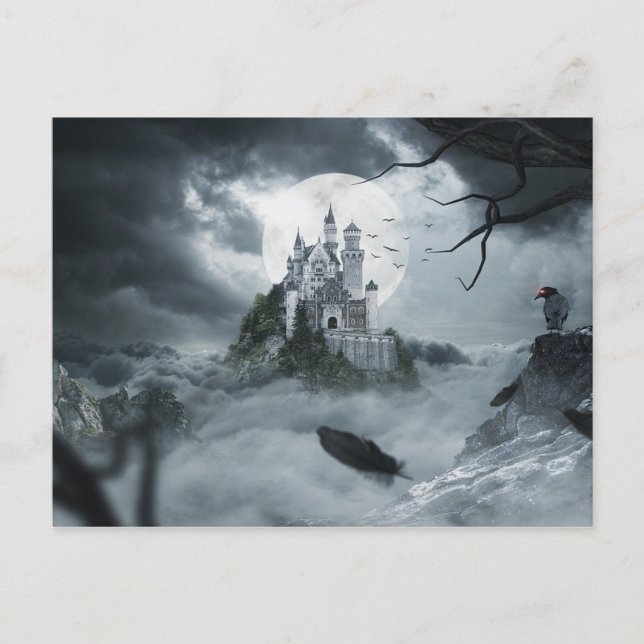 Carte Postale Halloween Haunted Castle House nuit effrayant (Devant)