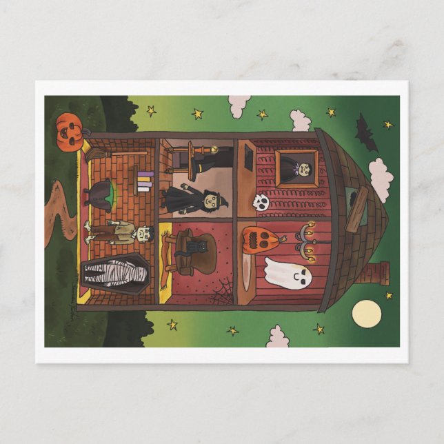 Carte Postale Halloween Haunted House Interior Illustration (Devant)