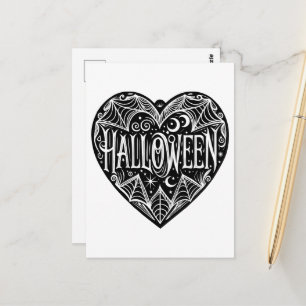 Carte Postale Halloween Heart, forme de cœur noir, jour férié