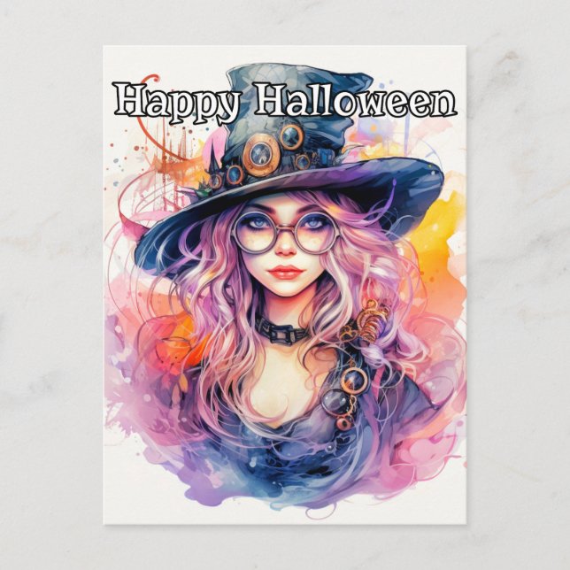 Carte Postale Halloween heureux - Illustration de sorcière Nerdy (Devant)