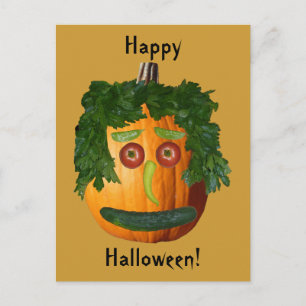 Carte Postale Halloween heureux - Visage Citrouille non coupé