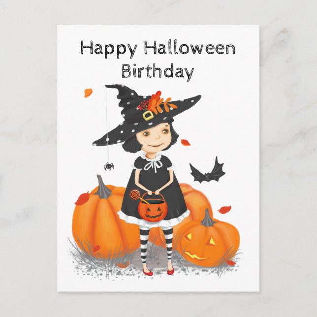 Carte Postale Halloween jolie petite sorcière (Devant)