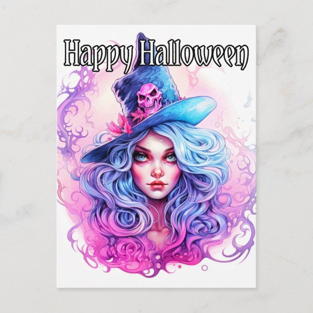 Carte Postale Halloween joyeuse - Illustration de sorcière Salem (Devant)