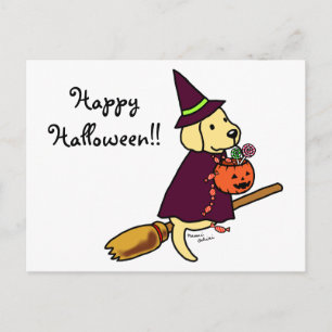 Carte Postale Halloween Labrador Jaune Dessin 1