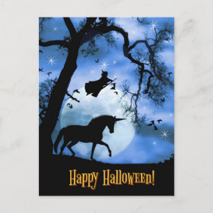 Carte Postale Halloween licorne et sorcière