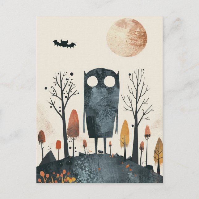 Carte Postale Halloween lunatique mignonne et Éffrayante (Devant)