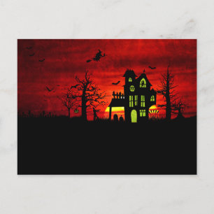 Carte Postale Halloween Maison hantée Éffrayante sorcière effray